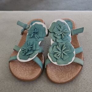 Floral Accent Sandals - Blue and Tan